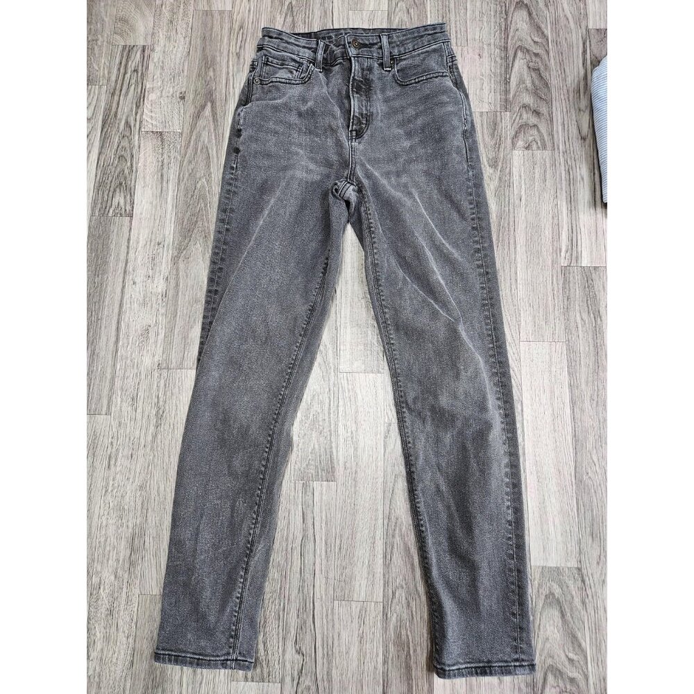 (3/$35)‎ American Eagle Jeans Womens 00 Gray Mom Jean Stretch High Rise Tapered